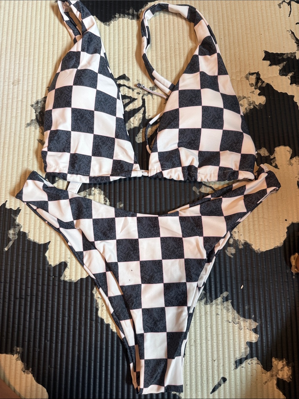 ZAFUL Black White Checkerboard Halter Bikini